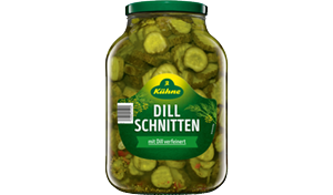 Unsere Dillschnitten: knackige Gurkenscheiben in einem kräuter-würzigen Aufguss mit Dill und Paprika 2 650-ml-Glas