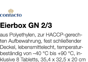   Eierbox GN 2 3    aus Polyethylen, zur HACCP-gerechten Aufbewahrung, fest schließender Deckel, lebensmittelecht, te   