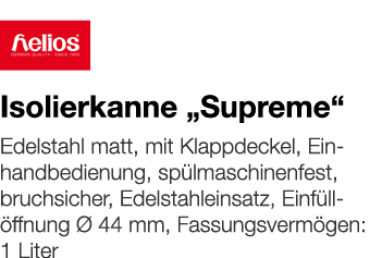   Isolierkanne  Supreme     Edelstahl matt, mit Klappdeckel, Einhandbedienung, spülmaschinenfest, bruchsicher, Edelst   