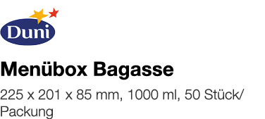   Menübox Bagasse    225 x 201 x 85 mm, 1000 ml, 50 Stück Packung 
