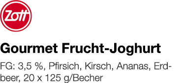   Gourmet Frucht-Joghurt    FG: 3,5 %, Pfirsich, Kirsch, Ananas, Erdbeer, 20 x 125 g Becher 