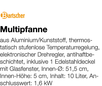   Multipfanne    aus Aluminium Kunststoff, thermostatisch stufenlose Temperaturregelung, elektronischer Drehregler, a   