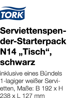   Serviettenspender-Starterpack N14  Tisch , schwarz    inklusive eines Bündels 1-lagiger weißer Servietten, Maße: B    