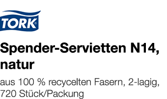   Spender-Servietten N14, natur    aus 100 % recycelten Fasern, 2-lagig, 720 Stück Packung 
