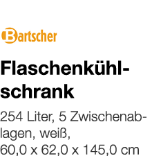   Flaschenkühlschrank    254 Liter, 5 Zwischenablagen, weiß, 60,0 x 62,0 x 145,0 cm 