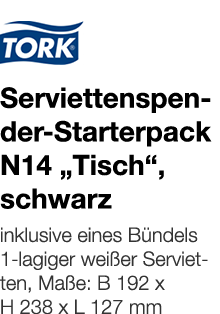   Serviettenspender-Starterpack N14  Tisch , schwarz    inklusive eines Bündels 1-lagiger weißer Servietten, Maße: B    