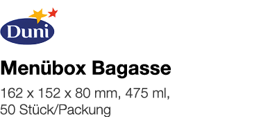   Menübox Bagasse    162 x 152 x 80 mm, 475 ml, 50 Stück Packung 