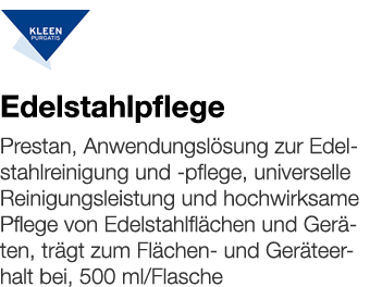   Edelstahlpflege    Prestan, Anwendungslösung zur Edelstahlreinigung und -pflege, universelle Reinigungsleistung und   