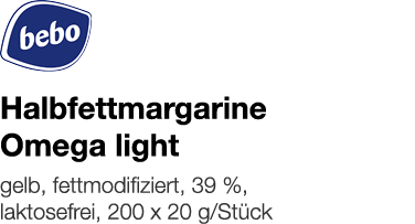   Halbfettmargarine Omega light    gelb, fettmodifiziert, 39 %, laktosefrei, 200 x 20 g Stück 