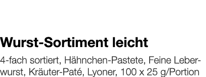   Wurst-Sortiment leicht    4-fach sortiert, Hähnchen-Pastete, Feine Leberwurst, Kräuter-Paté, Lyoner, 100 x 25 g Por   
