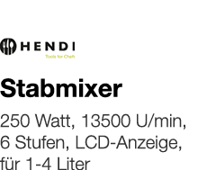   Stabmixer    250 Watt, 13500 U min, 6 Stufen, LCD-Anzeige, für 1-4 Liter 