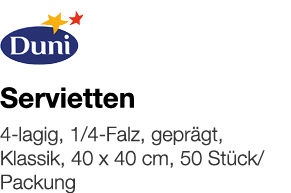   Servietten    4-lagig, 1 4-Falz, geprägt, Klassik, 40 x 40 cm, 50 Stück Packung 