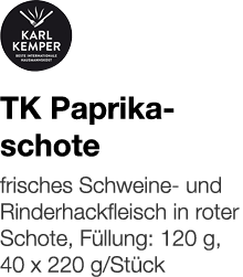   TK Paprikaschote    frisches Schweine- und Rinderhackfleisch in roter Schote, Füllung: 120 g, 40 x 220 g Stück 